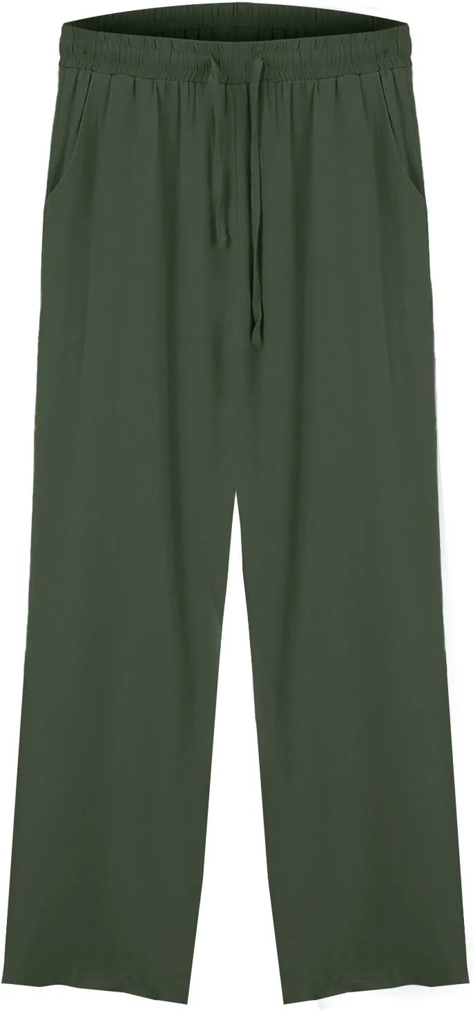 Womens Cotton Linen Pants High Waist Wide Leg Palazzo Pants 2025 Summer Casual Loose Flowy Beach Trousers Outfits
