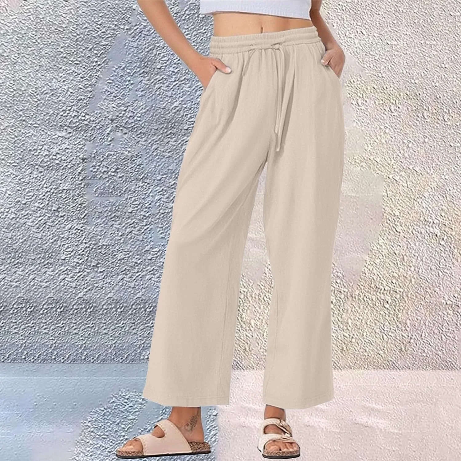 Womens Cotton Linen Pants High Waist Wide Leg Palazzo Pants 2025 Summer Casual Loose Flowy Beach Trousers Outfits