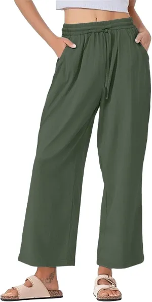 Womens Cotton Linen Pants High Waist Wide Leg Palazzo Pants 2025 Summer Casual Loose Flowy Beach Trousers Outfits