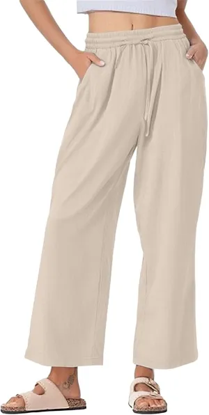 Womens Cotton Linen Pants High Waist Wide Leg Palazzo Pants 2025 Summer Casual Loose Flowy Beach Trousers Outfits