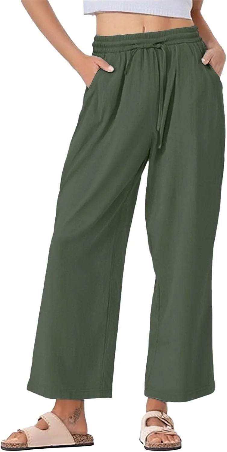 Womens Cotton Linen Pants High Waist Wide Leg Palazzo Pants 2025 Summer Casual Loose Flowy Beach Trousers Outfits