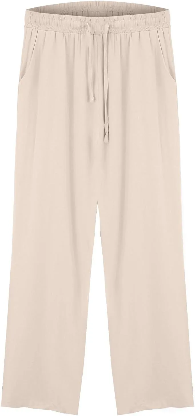 Womens Cotton Linen Pants High Waist Wide Leg Palazzo Pants 2025 Summer Casual Loose Flowy Beach Trousers Outfits