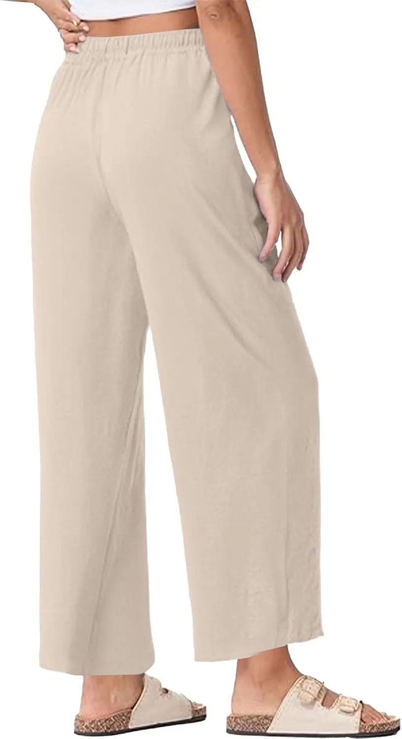 Womens Cotton Linen Pants High Waist Wide Leg Palazzo Pants 2025 Summer Casual Loose Flowy Beach Trousers Outfits