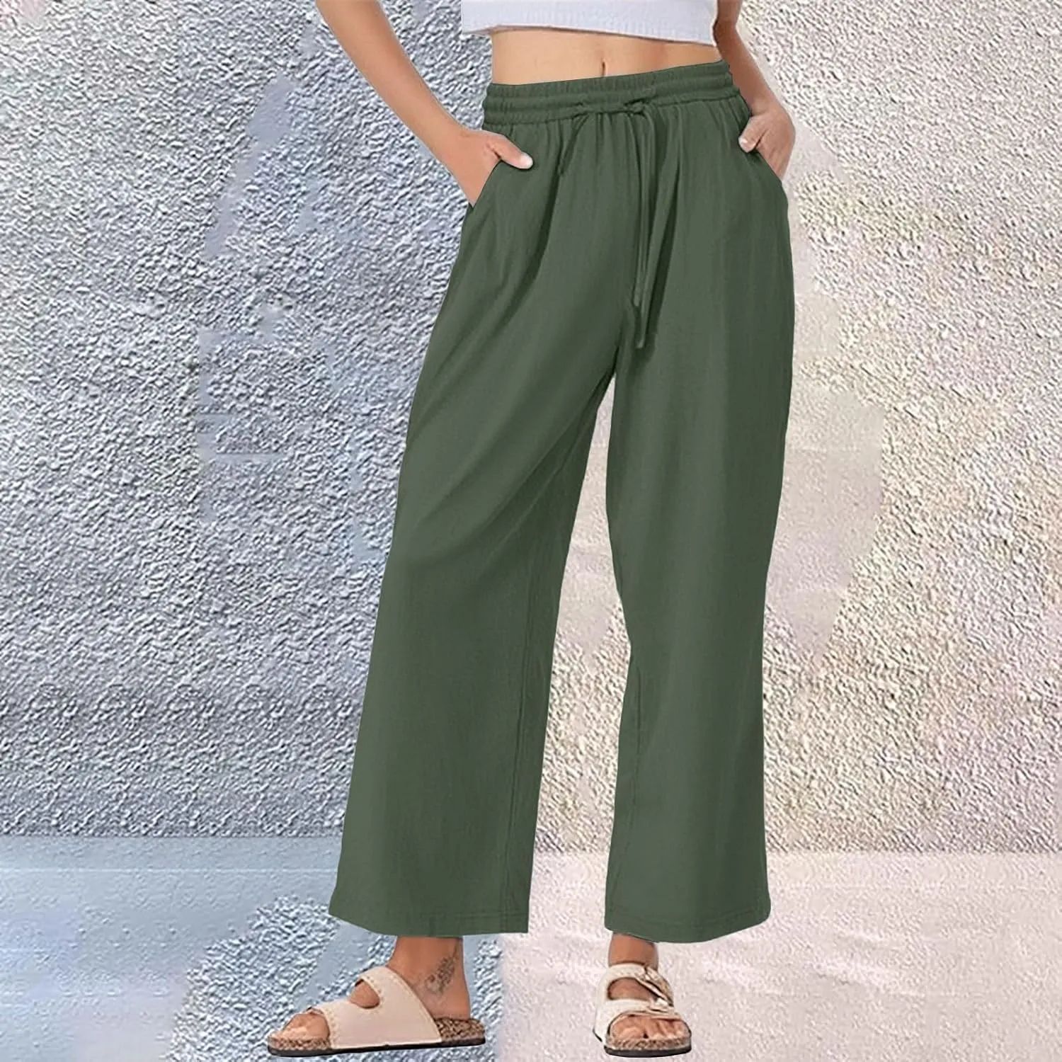Womens Cotton Linen Pants High Waist Wide Leg Palazzo Pants 2025 Summer Casual Loose Flowy Beach Trousers Outfits