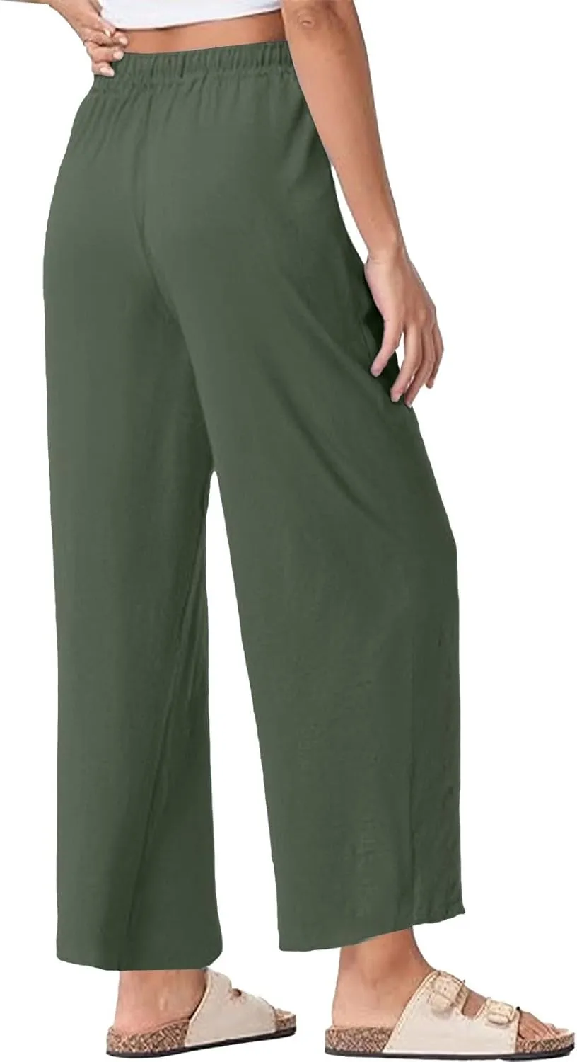 Womens Cotton Linen Pants High Waist Wide Leg Palazzo Pants 2025 Summer Casual Loose Flowy Beach Trousers Outfits