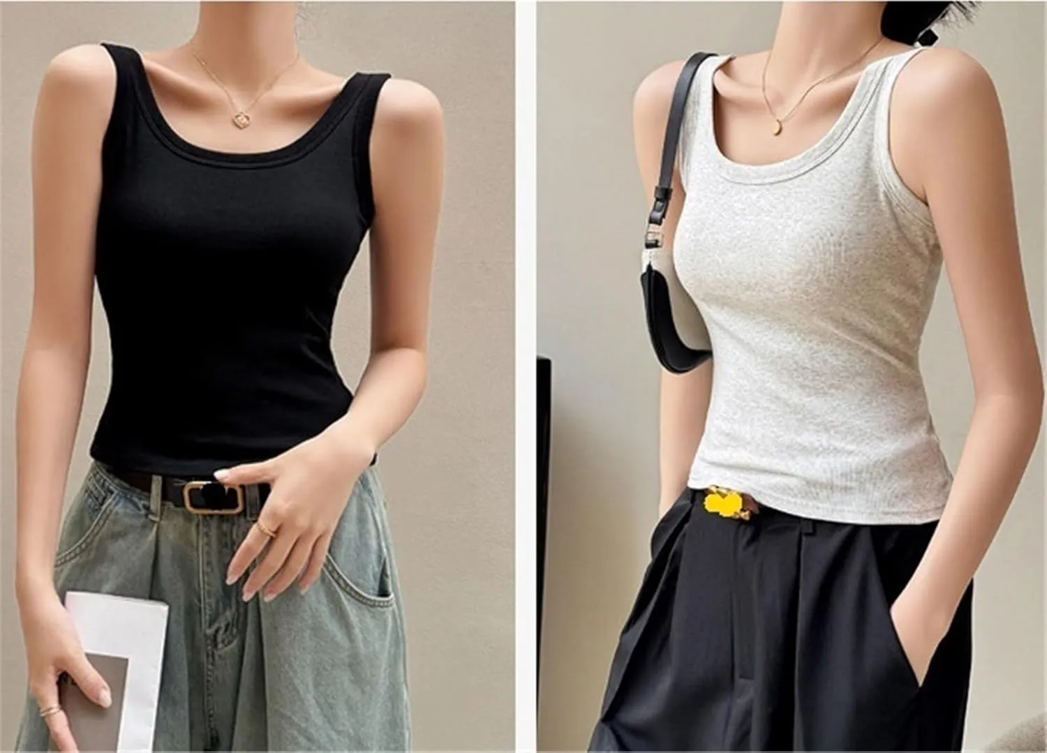 Women's Cotton U-Shaped Beauty Base Back Camisole Inner Wear with Chest Pad One-Piece Outer Wear Knitted Top