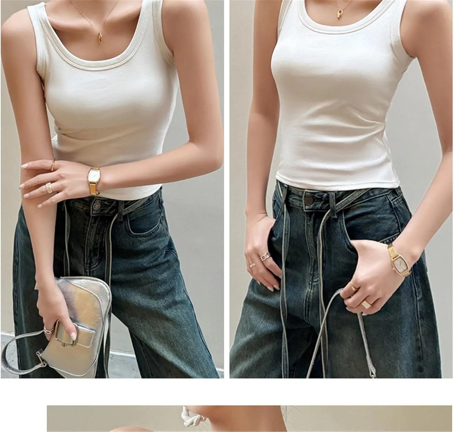 Women's Cotton U-Shaped Beauty Base Back Camisole Inner Wear with Chest Pad One-Piece Outer Wear Knitted Top