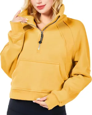 Womens Half Zip Sweatshirt Jacket Pullover Fleece Lined Hoodies Fall Outfits Clothes Crop Tops Sweater Thumb Hole
