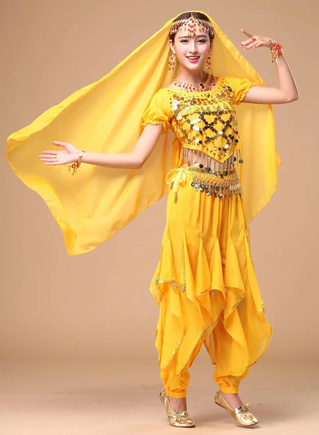 Women's Halloween Costume Set Belly Dance Crop Top Pleated Harem Pants for Dress