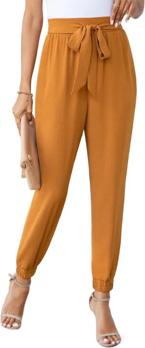 Womens High Waist Dressy Joggers Bow-Knot Loose Business Casual Pants for Work Tapered Trousers with Pockets