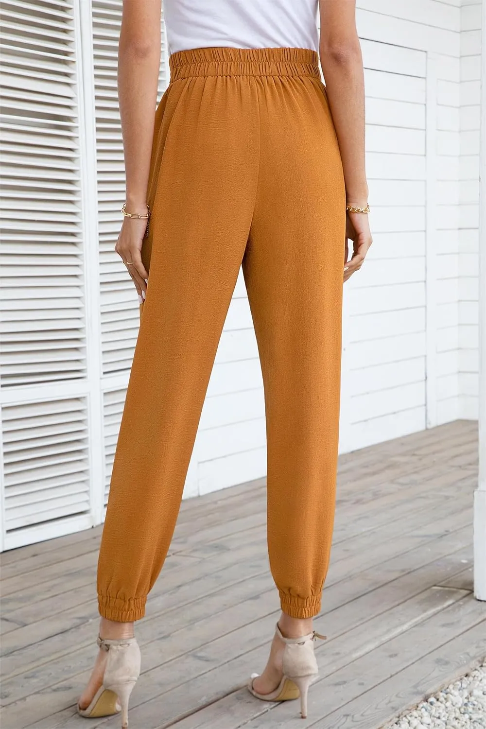 Womens High Waist Dressy Joggers Bow-Knot Loose Business Casual Pants for Work Tapered Trousers with Pockets