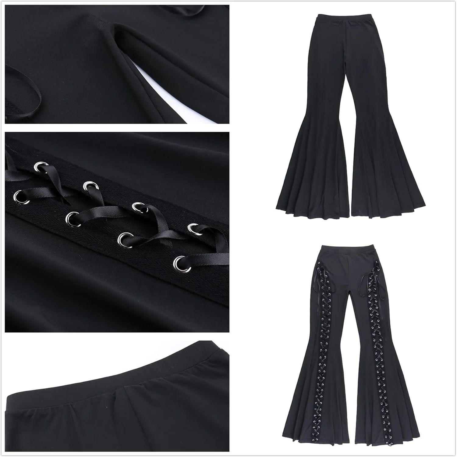 Womens High Waist Rave Mesh Sheer Pants Flared Bell Bottom Pants for Rave Festival Dance Clubwear