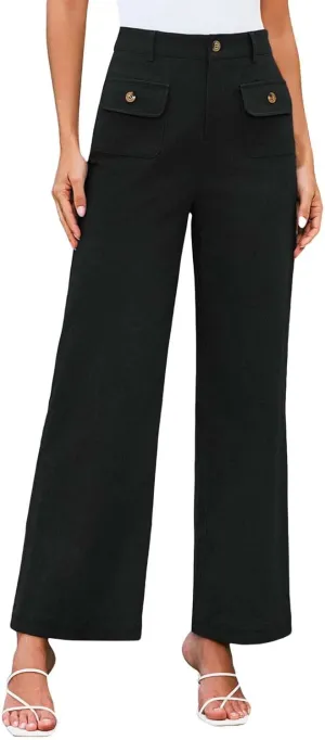 Womens High Waist Wide Straight Leg Trousers Casual Slacks Dress Pants Summer Linen Pants Lounge Beach Jeans