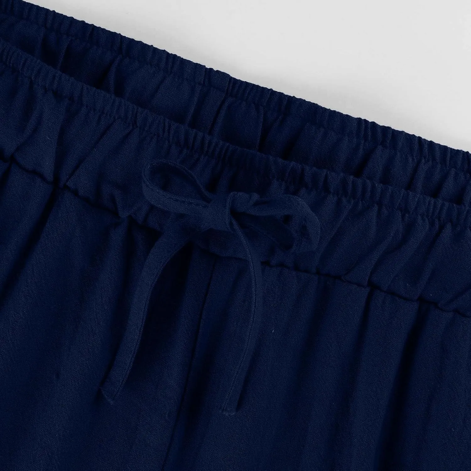 Womens Linen Pants Summer Trendy Lightweight Baggy Casual Palazzo Pants with Pockets Elastic Waist Drawstring Beach Trouser