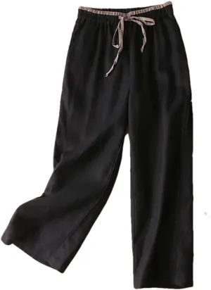 Women's Solid Color Nine-Point Harem Pants Casual Drawstring Cotton and Linen Harem Pants