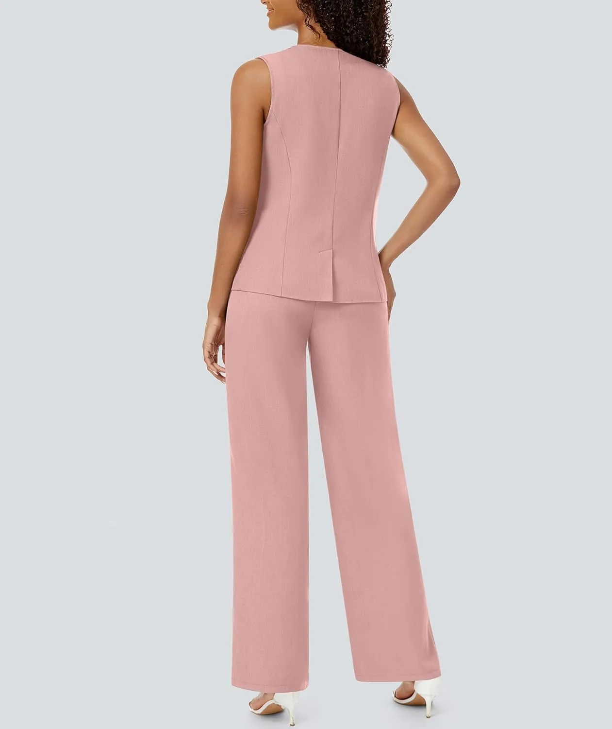 Women's Summer 2 Piece Blazer Outfits Sleeveless Crewneck Vest Wide Leg Pantsuit 2025 Dressy Casual Work Sets