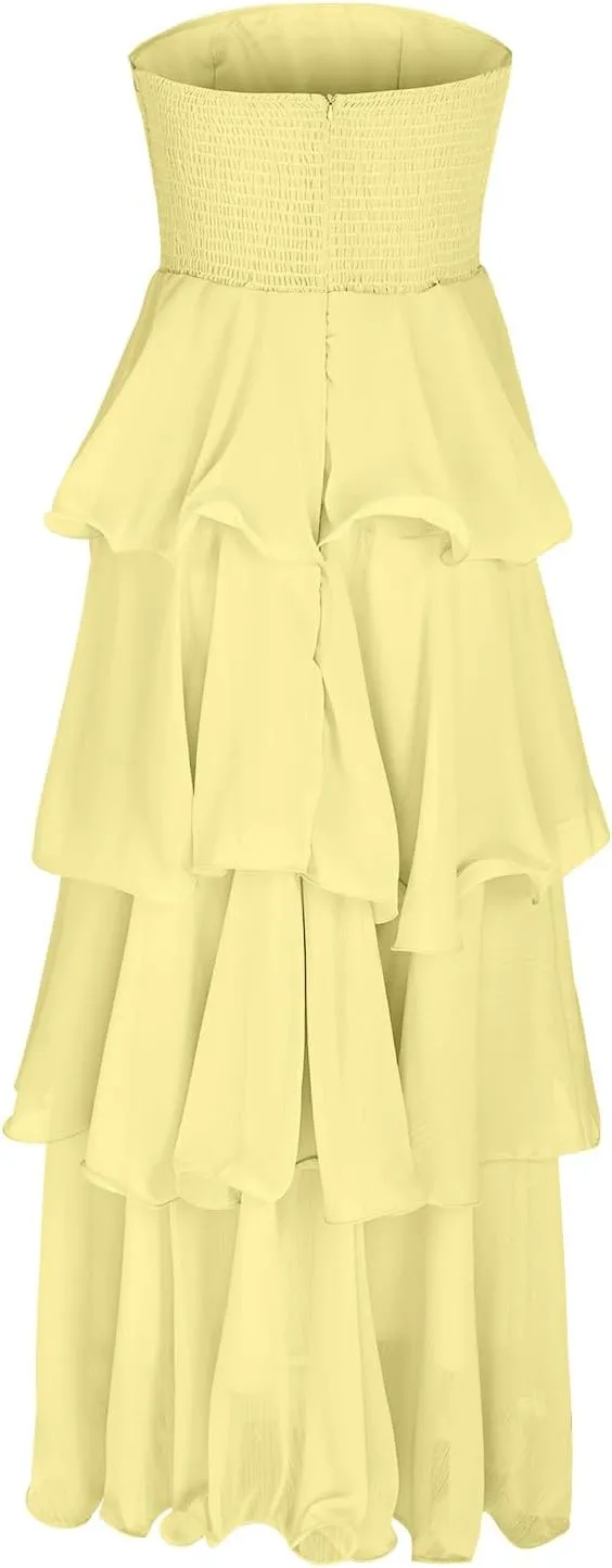 Women's Summer Dress Strapless Maxi Dress 2025 Casual Tube Tops Sleeveless Off Shoulder Tiered Beach Boho Sundress