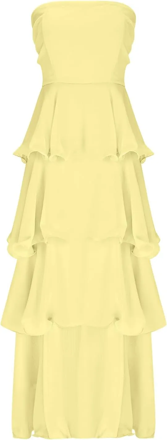 Women's Summer Dress Strapless Maxi Dress 2025 Casual Tube Tops Sleeveless Off Shoulder Tiered Beach Boho Sundress