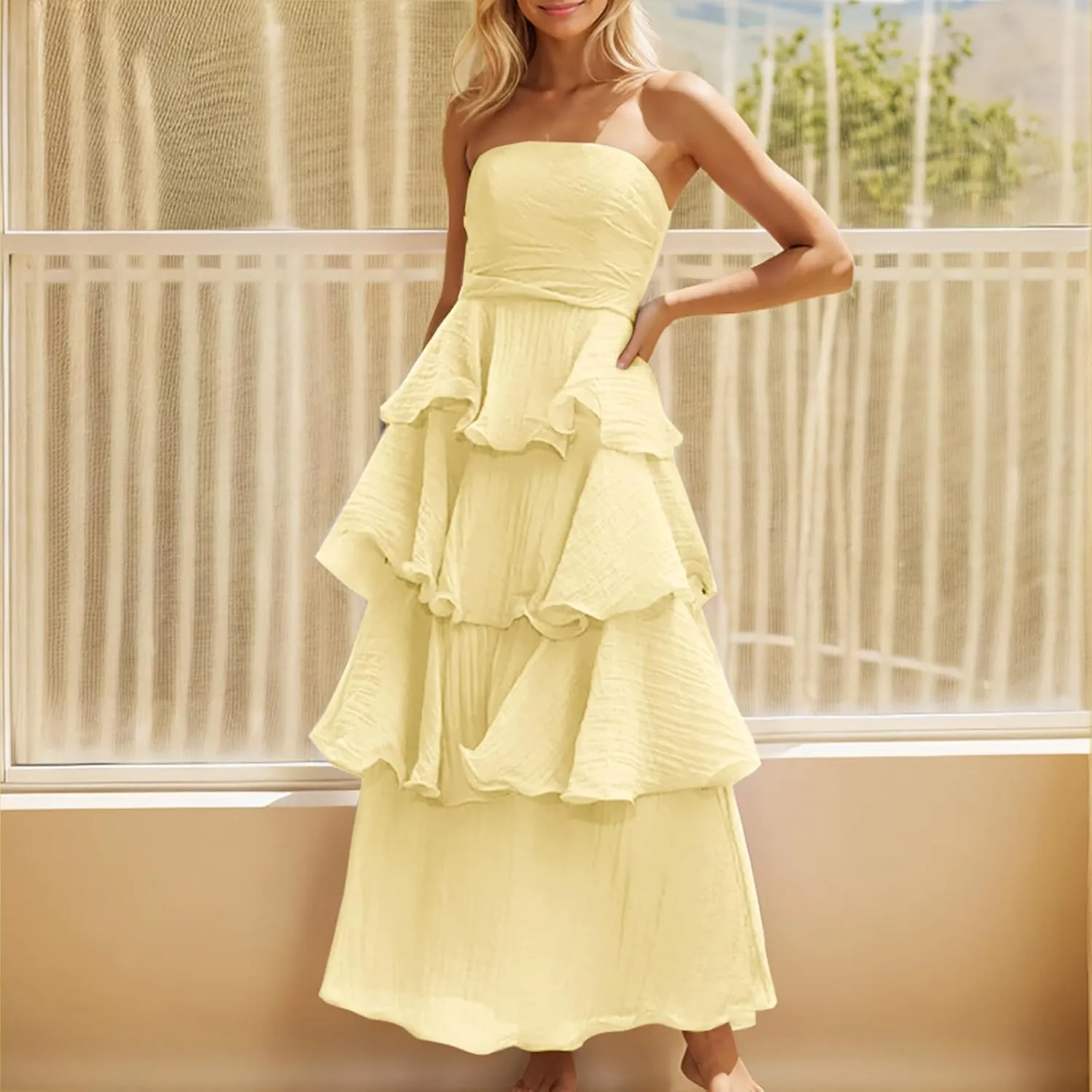 Women's Summer Dress Strapless Maxi Dress 2025 Casual Tube Tops Sleeveless Off Shoulder Tiered Beach Boho Sundress