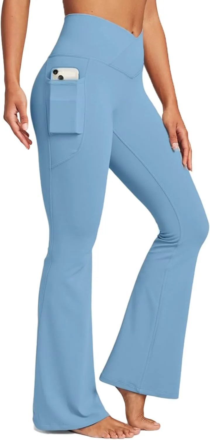 Womens Yoga Pants Women High Waist Waist Athletic Flare Yoga Leggings with Side Pockets Bell Bottom