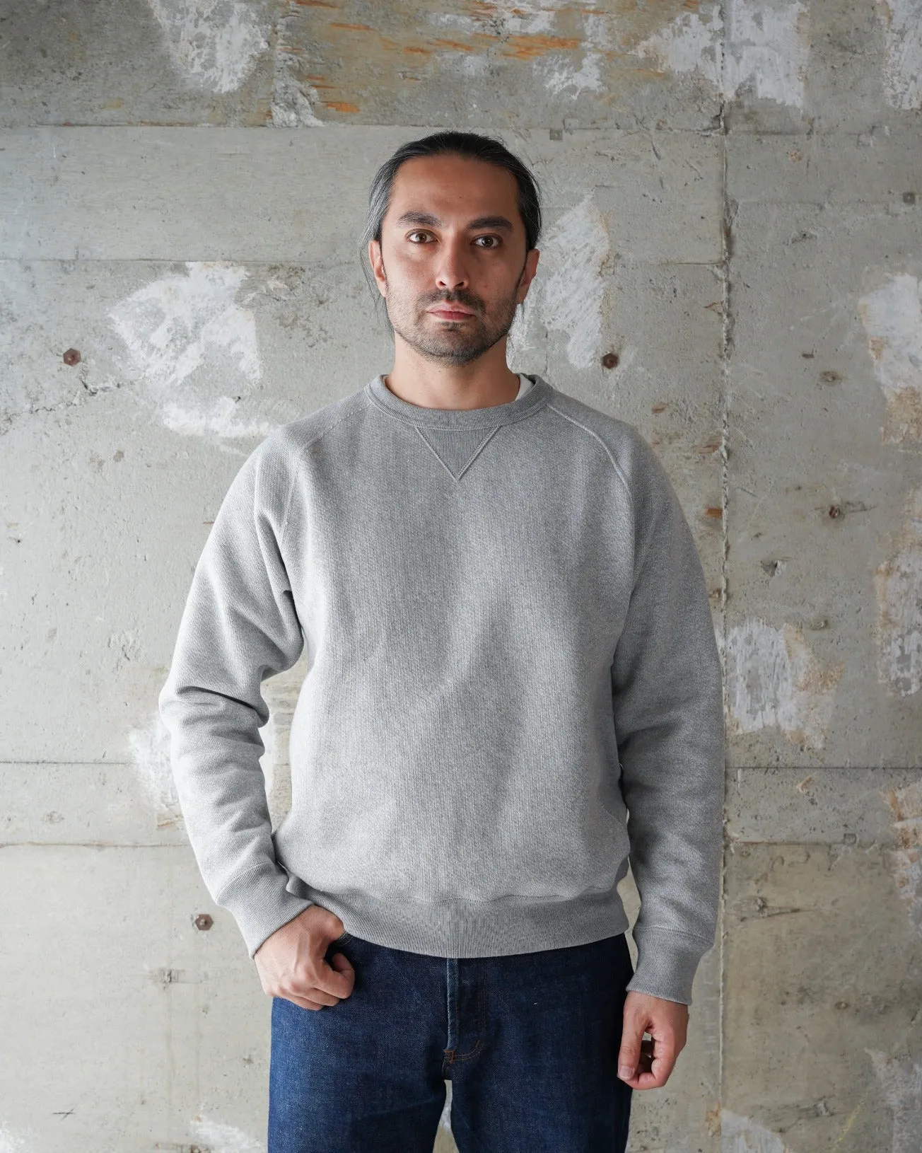 Wonder Looper 876gsm Double Heavyweight French Terry Pullover Crew Neck - Heather Grey