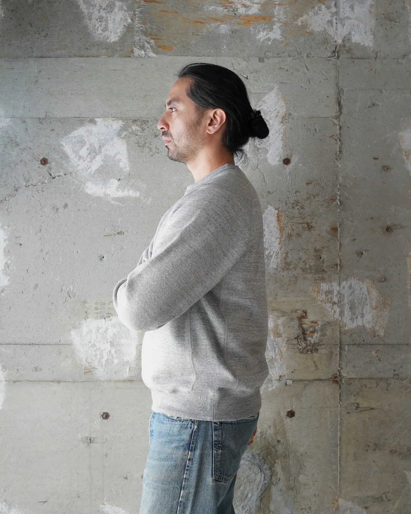 Wonder Looper Fleeced Foxfibre® Pullover Crew Neck - Heather Grey