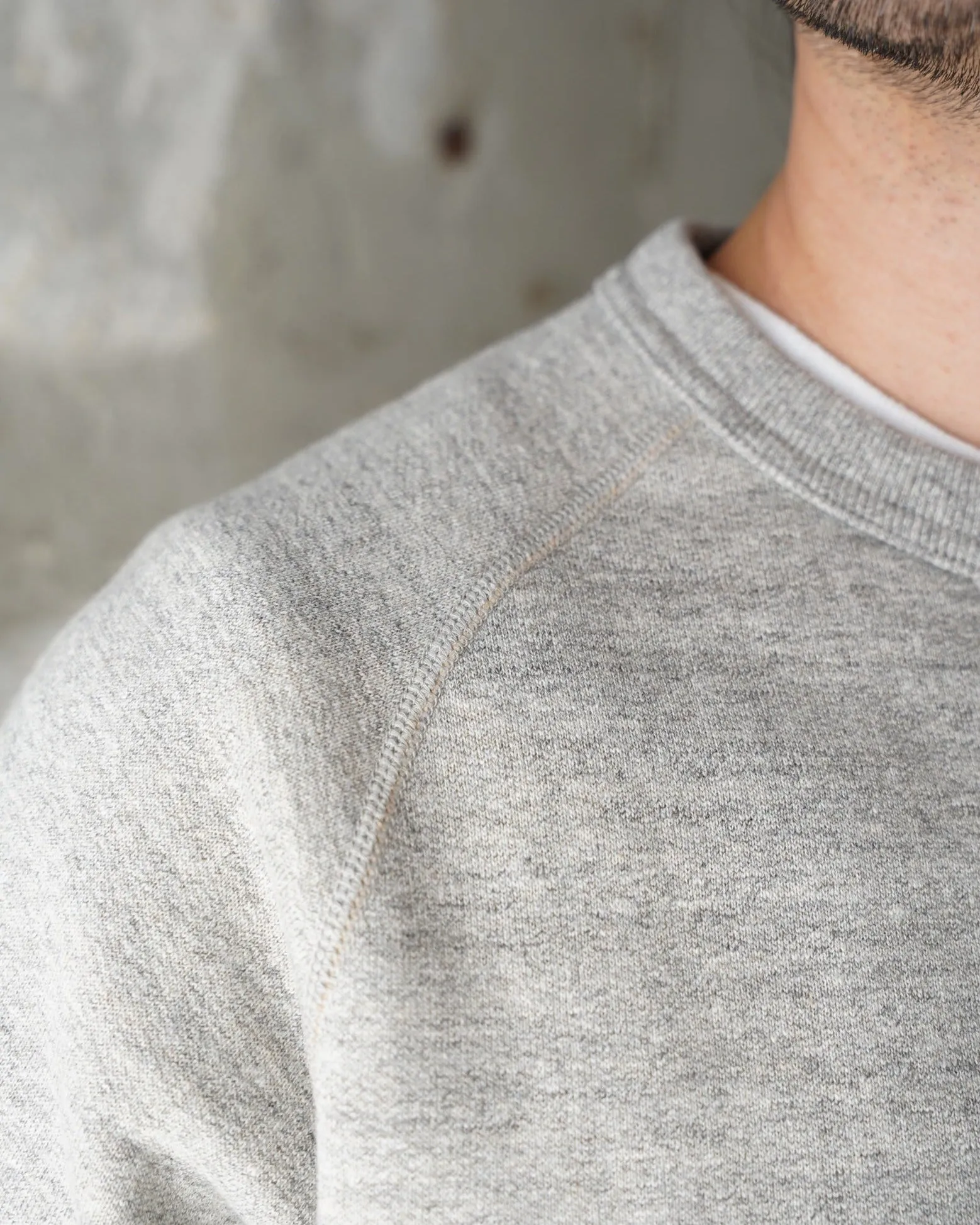 Wonder Looper Fleeced Foxfibre® Pullover Crew Neck - Heather Grey