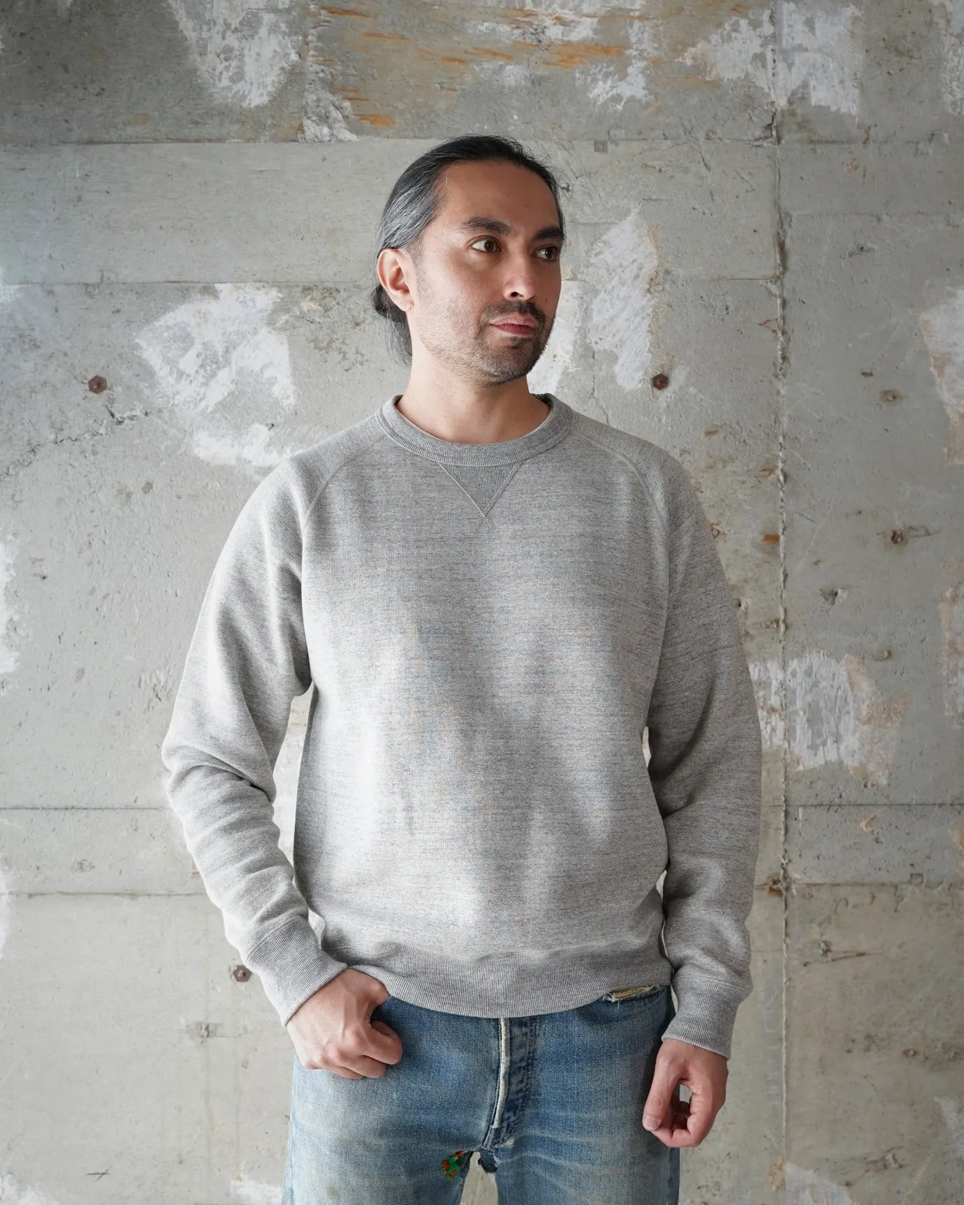 Wonder Looper Fleeced Foxfibre® Pullover Crew Neck - Heather Grey