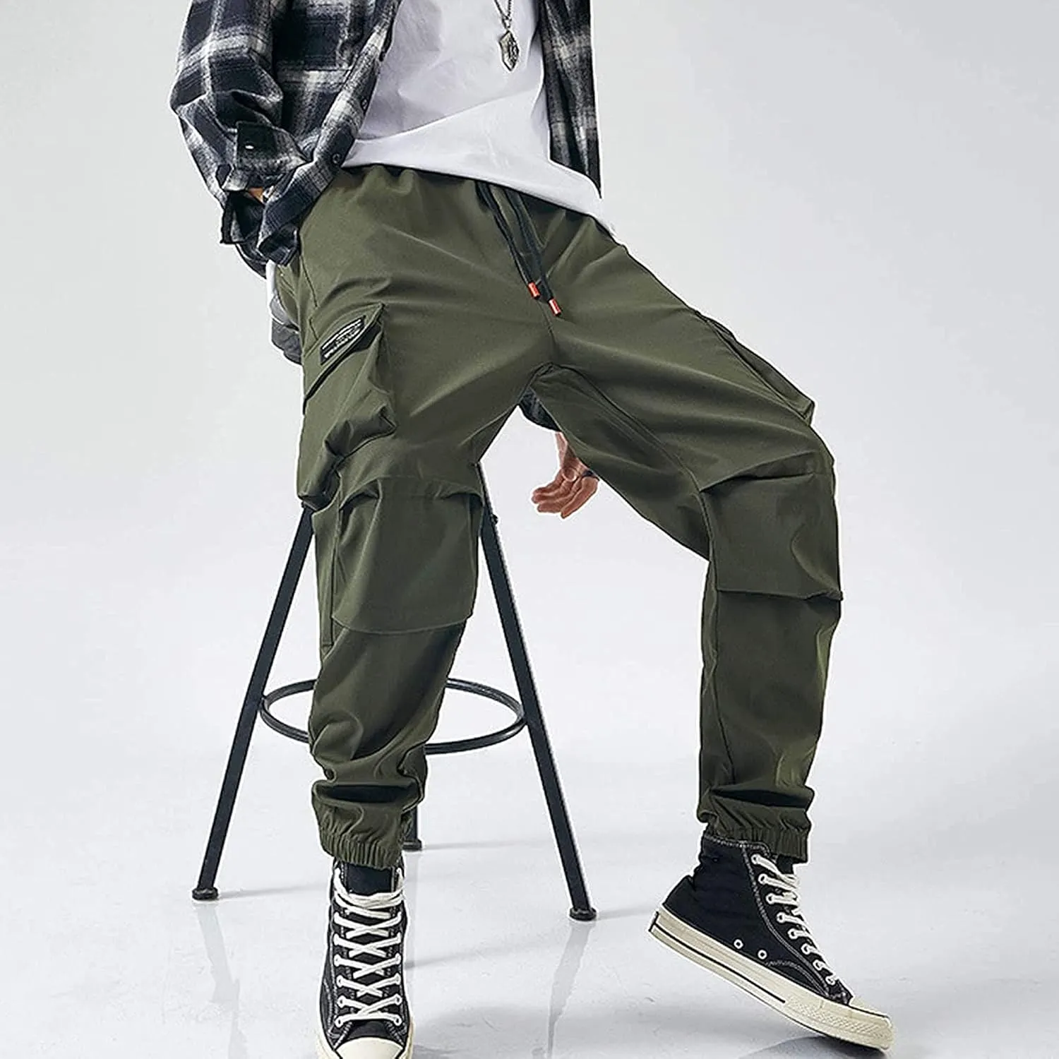 XYXIONGMAO Men's Tactical Hip Hop Sweatpants Black Techwear Streetwear Hip Hop Joggers Green Overalls Cargo Pants for Men