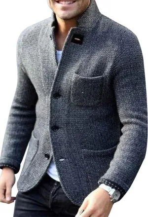 yoeasy Men's Blazer Collar Long Sleeve Button Knit Cardigan Casual Open Front Sweater with Pockets