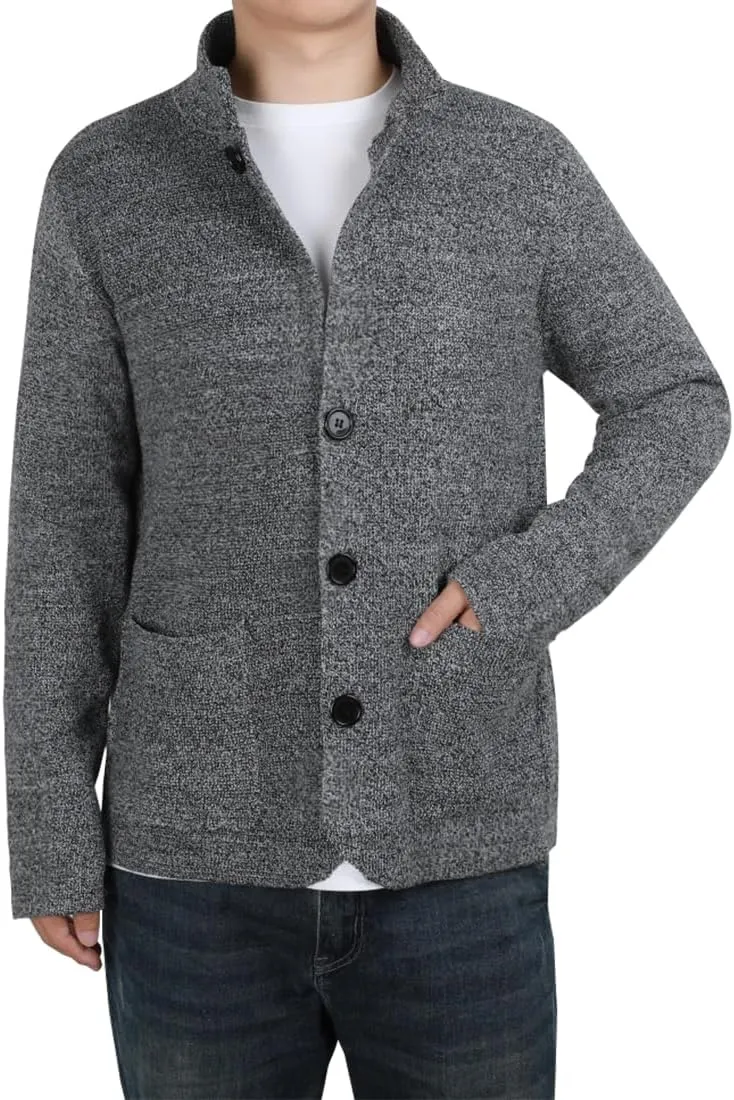 yoeasy Men's Blazer Collar Long Sleeve Button Knit Cardigan Casual Open Front Sweater with Pockets