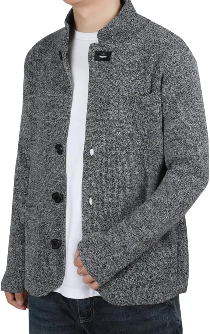 yoeasy Men's Blazer Collar Long Sleeve Button Knit Cardigan Casual Open Front Sweater with Pockets