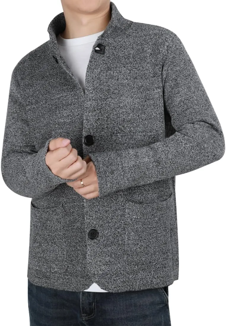 yoeasy Men's Blazer Collar Long Sleeve Button Knit Cardigan Casual Open Front Sweater with Pockets