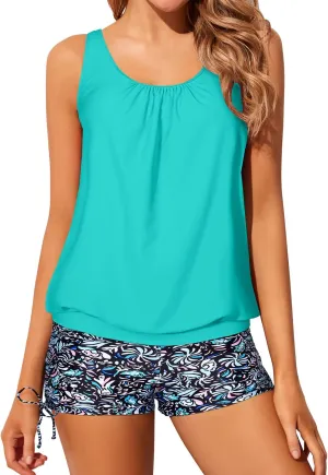 Yonique Blouson Tankini Swimsuits for Women 2 Piece Bathing Suits Tops with Boyshorts Modest Loose Fit Swimwear