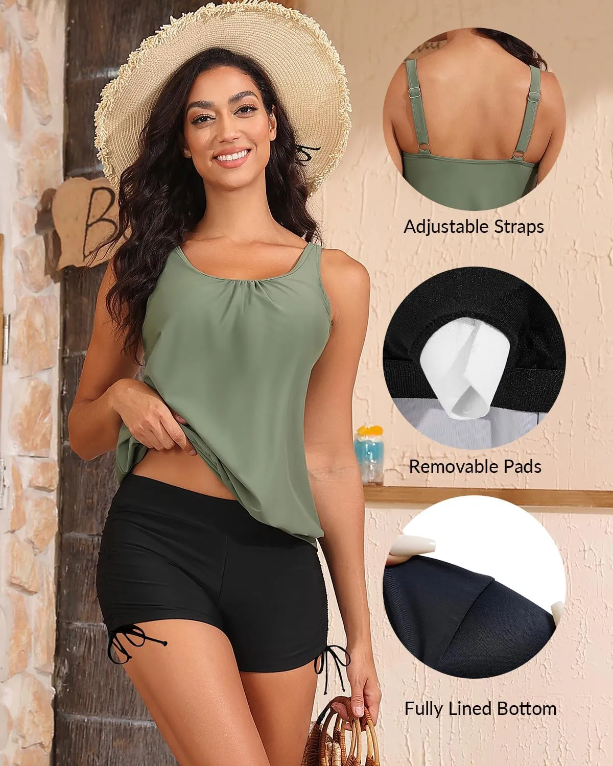 Yonique Blouson Tankini Swimsuits for Women 2 Piece Bathing Suits Tops with Boyshorts Modest Loose Fit Swimwear