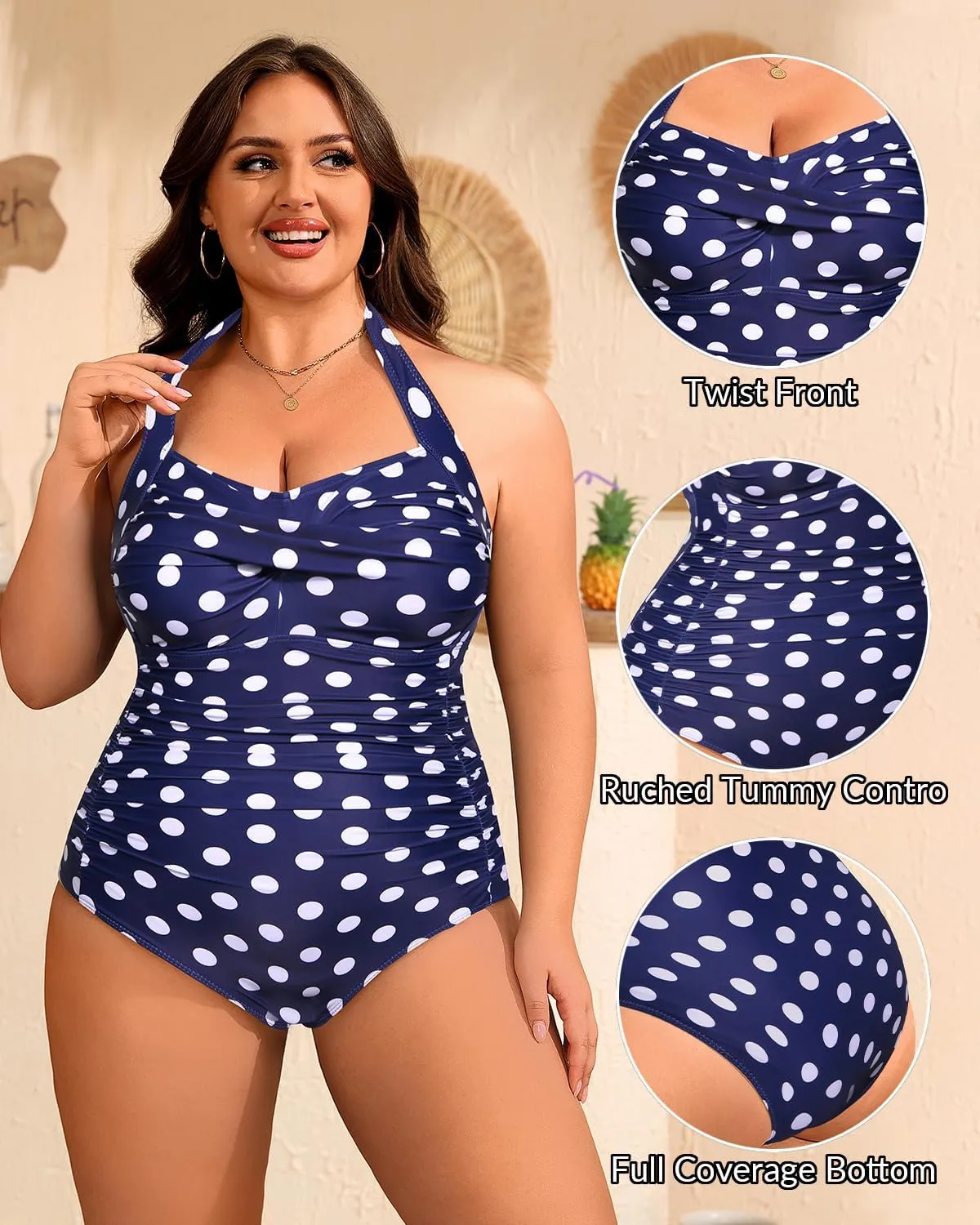 Yonique Plus Size Bathing Suit for Women One Piece Swimsuit Tummy Control Halter Tops for Women Swimwear