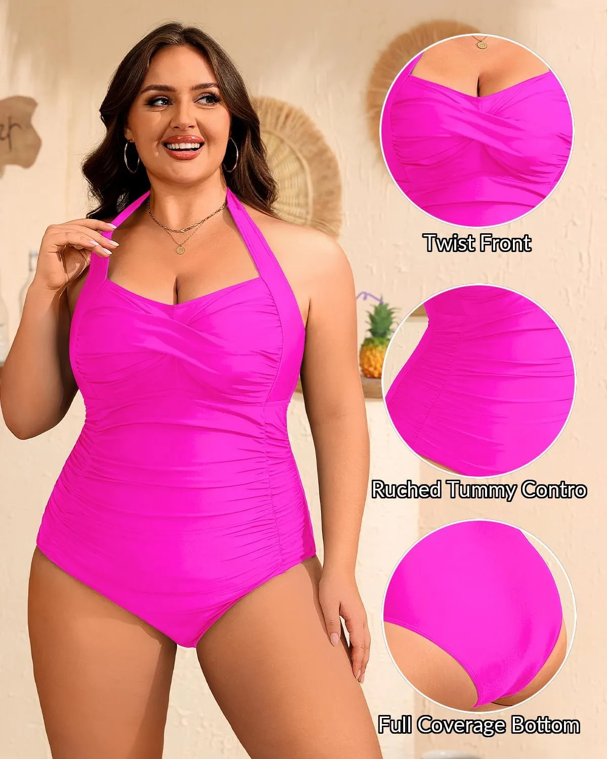 Yonique Plus Size Bathing Suit for Women One Piece Swimsuit Tummy Control Halter Tops for Women Swimwear