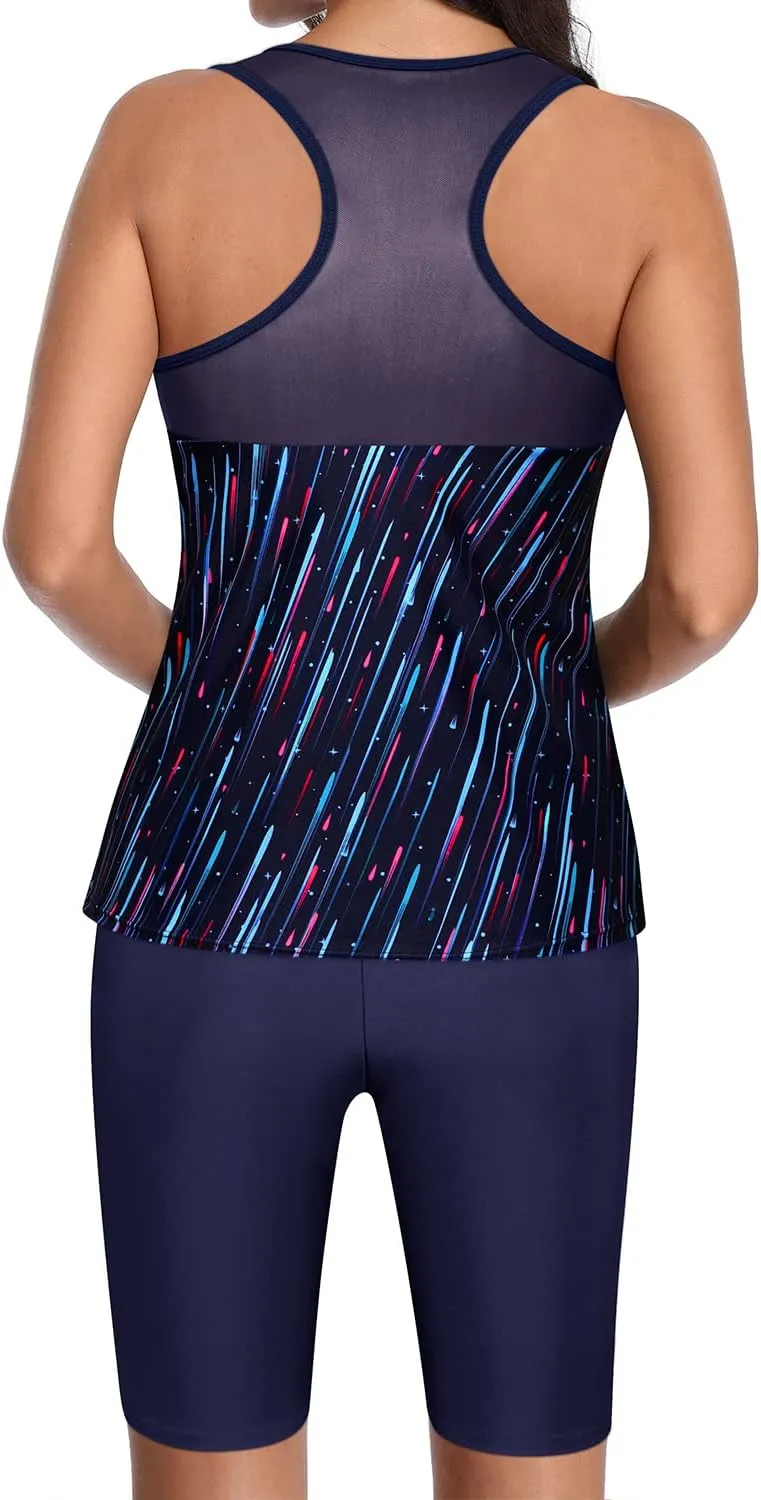 Yonique Women's Two Piece Swimsuits with Shorts Modest Tankini Bathing Suits Racerback Swim Tops Short Athletic Swimwear