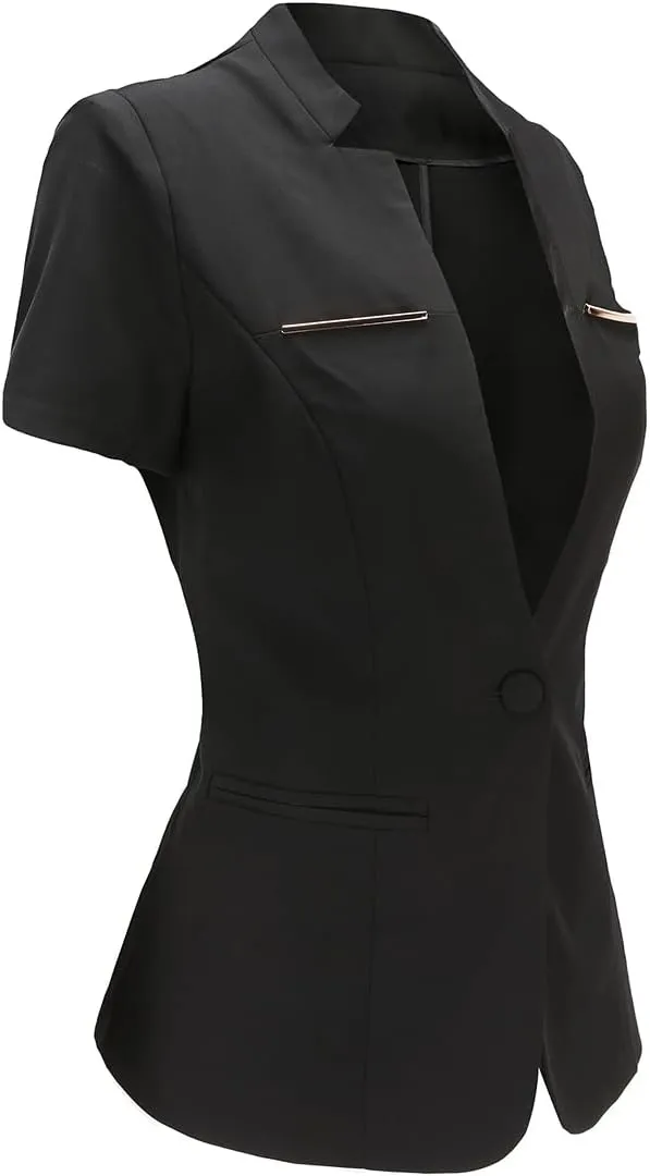 YUNCLOS Women's 2 Piece Business Office Suit Set One Button Short Sleeve Blazer Jacket and Suit Pants