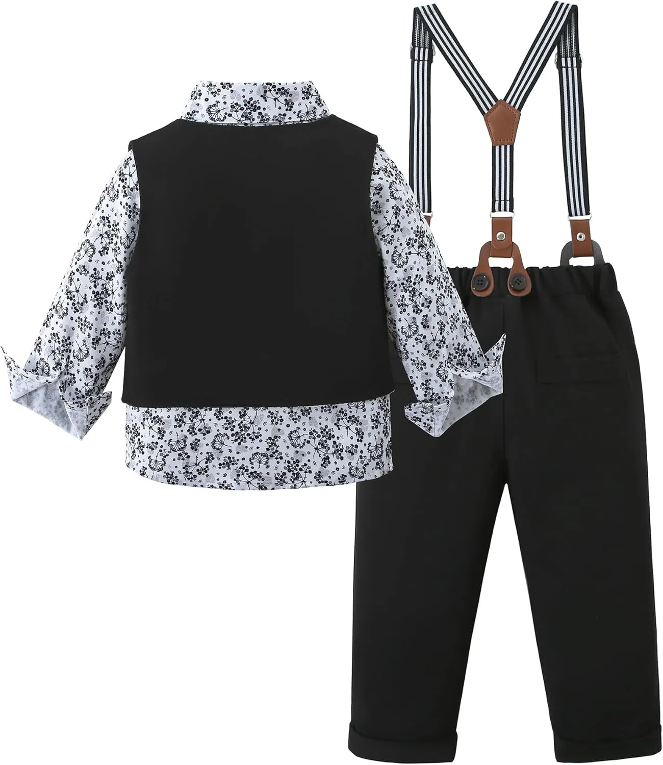 ZOEREA Boys Formal Suit Kid Clothes Gentleman Wedding Prom Outfit Long Sleeves Shirt Bowtie Vest Suspender Pants 6-10T