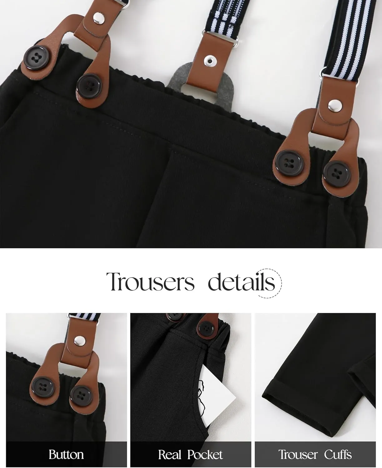 ZOEREA Boys Formal Suit Kid Clothes Gentleman Wedding Prom Outfit Long Sleeves Shirt Bowtie Vest Suspender Pants 6-10T
